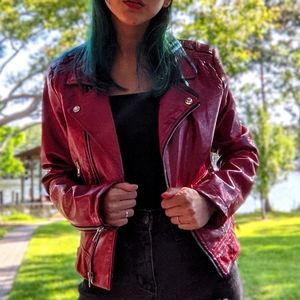 Dark red patent leather jacket